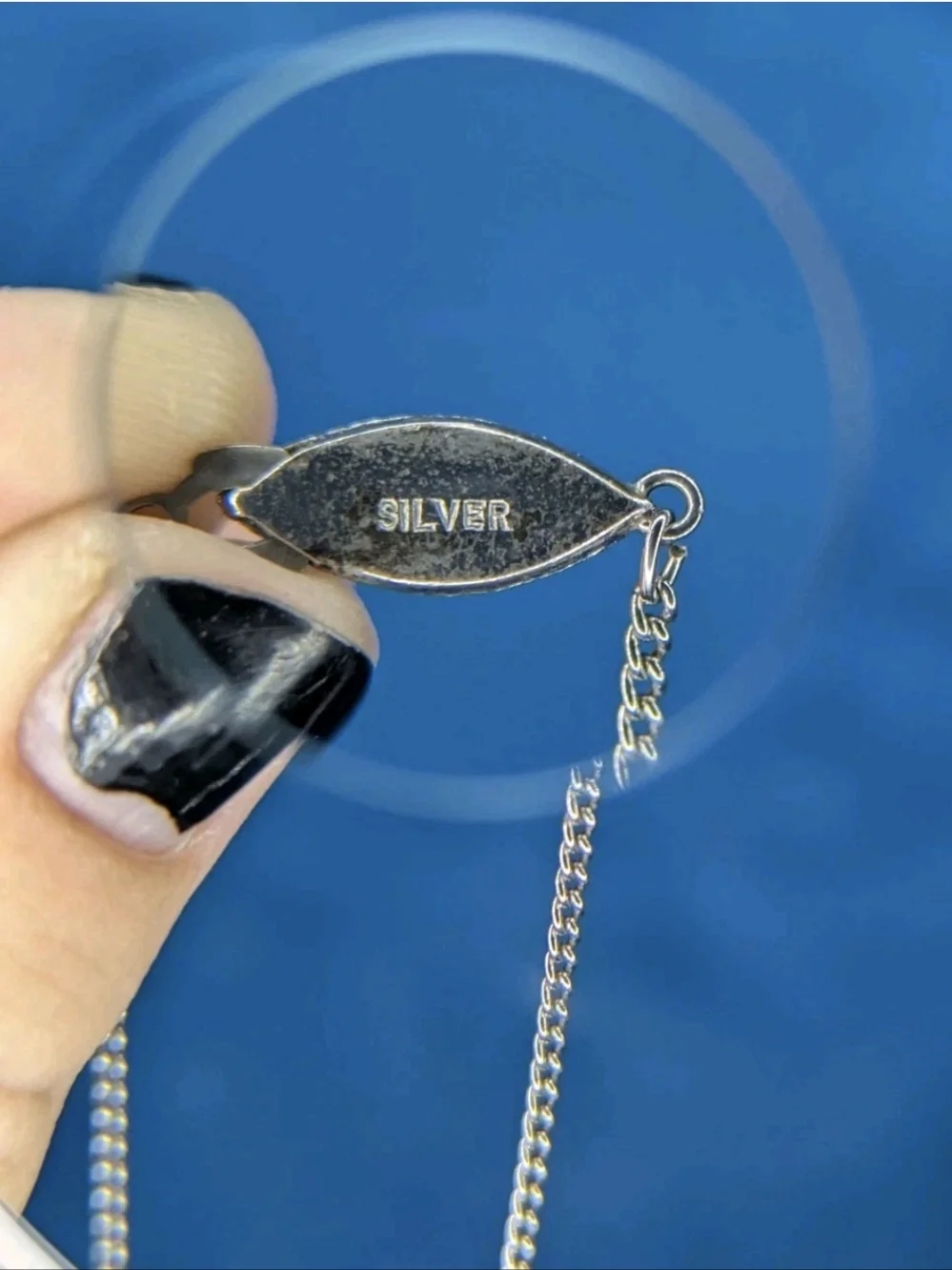Vintage 60s Japanese Estate Necklace Stamped Silver With Gemstone Pendant